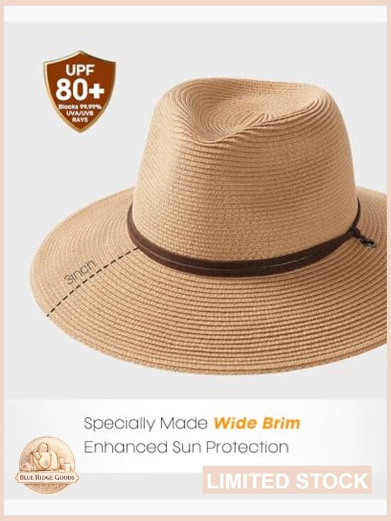 Wide Brim Straw Sun Hat with Wind Lanyard UPF 80+ Unisex Panama main image 6